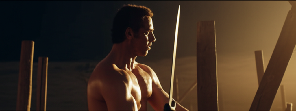 Guerrero estoico entrenando al amanecer con disciplina y determinaci&oacute;n