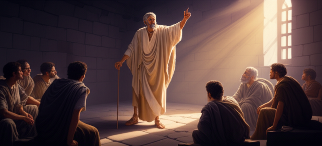 Epicteto fil&oacute;sofo estoico ense&ntilde;ando a sus disc&iacute;pulos