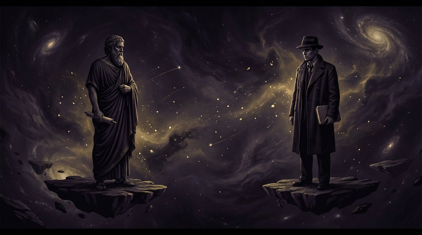 Filósofo griego y filósofo existencialista frente a frente en el cosmos